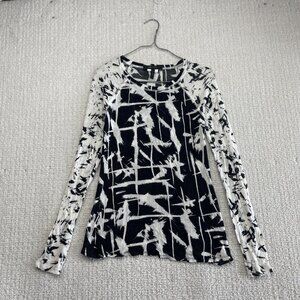 BCBGMaxazira Graphic Print Blouse Black  and White Long Sleeve Womens Size S